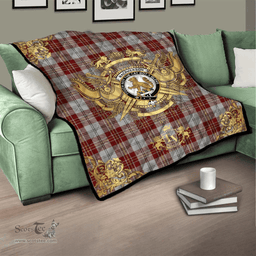 Scottish MacPherson Dress Burgundy Clan Tartan Quilt - Military Logo Style Scottish Plaid Tartan Plaid