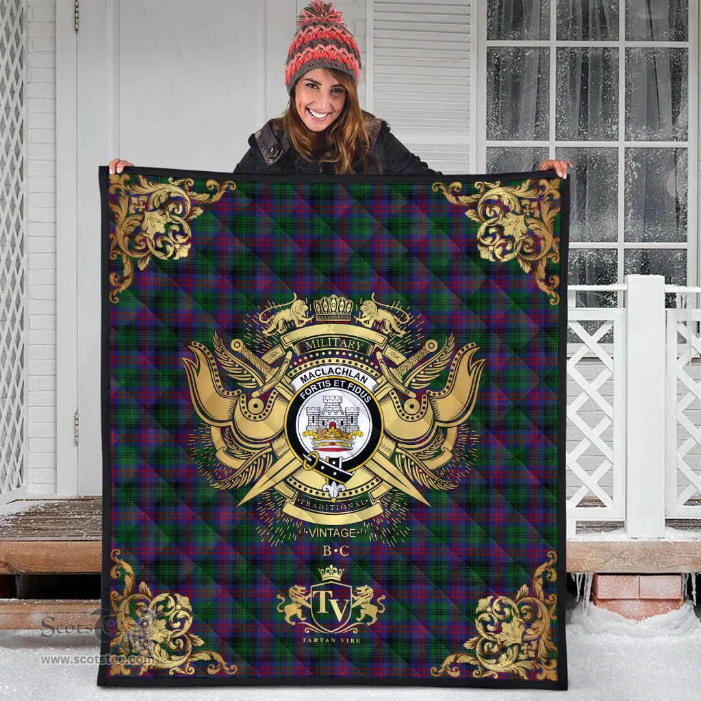 Scottish MacLachlan Hunting Clan Tartan Quilt - Military Logo Style Scottish Plaid Tartan Plaid
