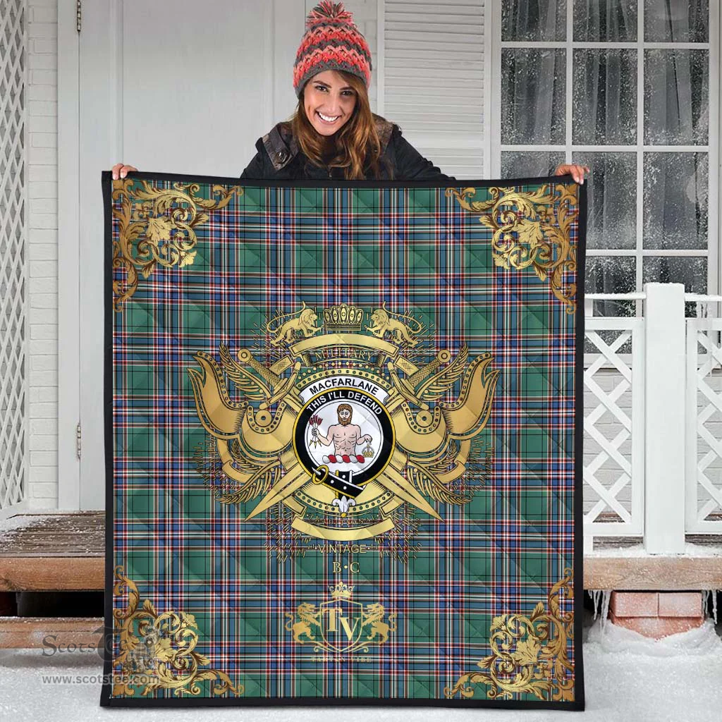 Scottish MacFarlane Hunting Ancient Clan Tartan Quilt - Military Logo Style Scottish Plaid Tartan Plaid