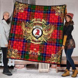 Scottish MacNicol of Scorrybreac Clan Tartan Quilt - Military Logo Style Scottish Plaid Tartan Plaid