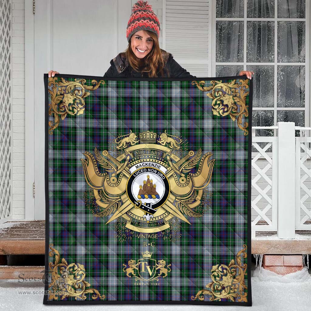 Scottish MacKenzie Dress Clan Tartan Quilt - Military Logo Style Scottish Plaid Tartan Plaid