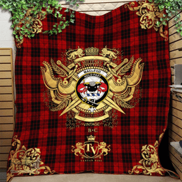 Scottish MacLeod of Raasay Highland Clan Tartan Quilt - Military Logo Style Scottish Plaid Tartan Plaid