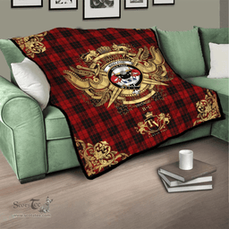 Scottish MacLeod of Raasay Highland Clan Tartan Quilt - Military Logo Style Scottish Plaid Tartan Plaid