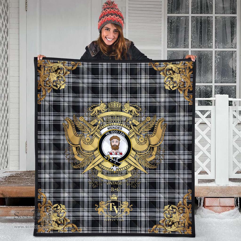 Scottish Menzies 03 Clan Tartan Quilt - Military Logo Style Scottish Plaid Tartan Plaid