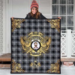 Scottish Menzies 03 Clan Tartan Quilt - Military Logo Style Scottish Plaid Tartan Plaid