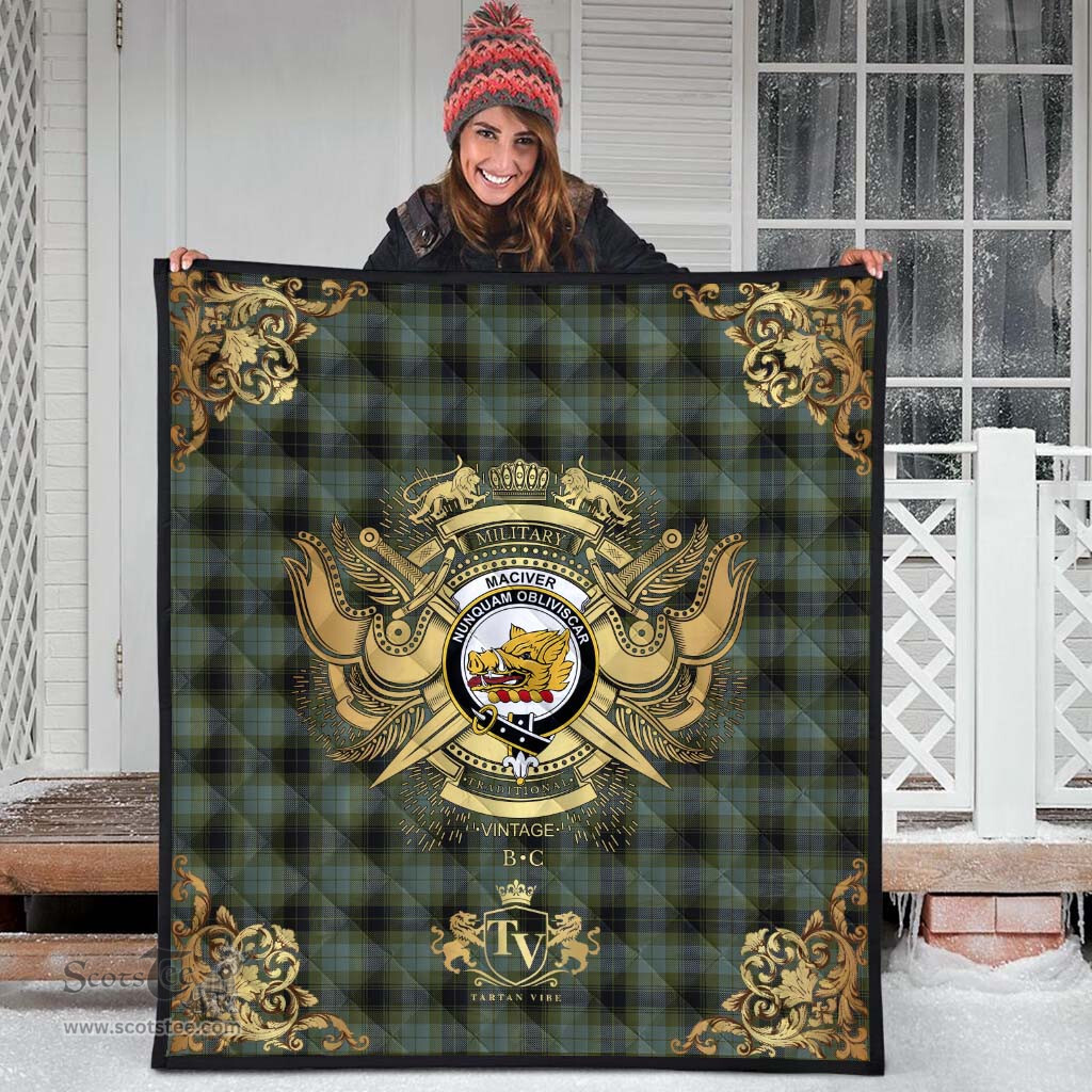 Scottish MacIver Family Clan Tartan Quilt - Military Logo Style Scottish Plaid Tartan Plaid