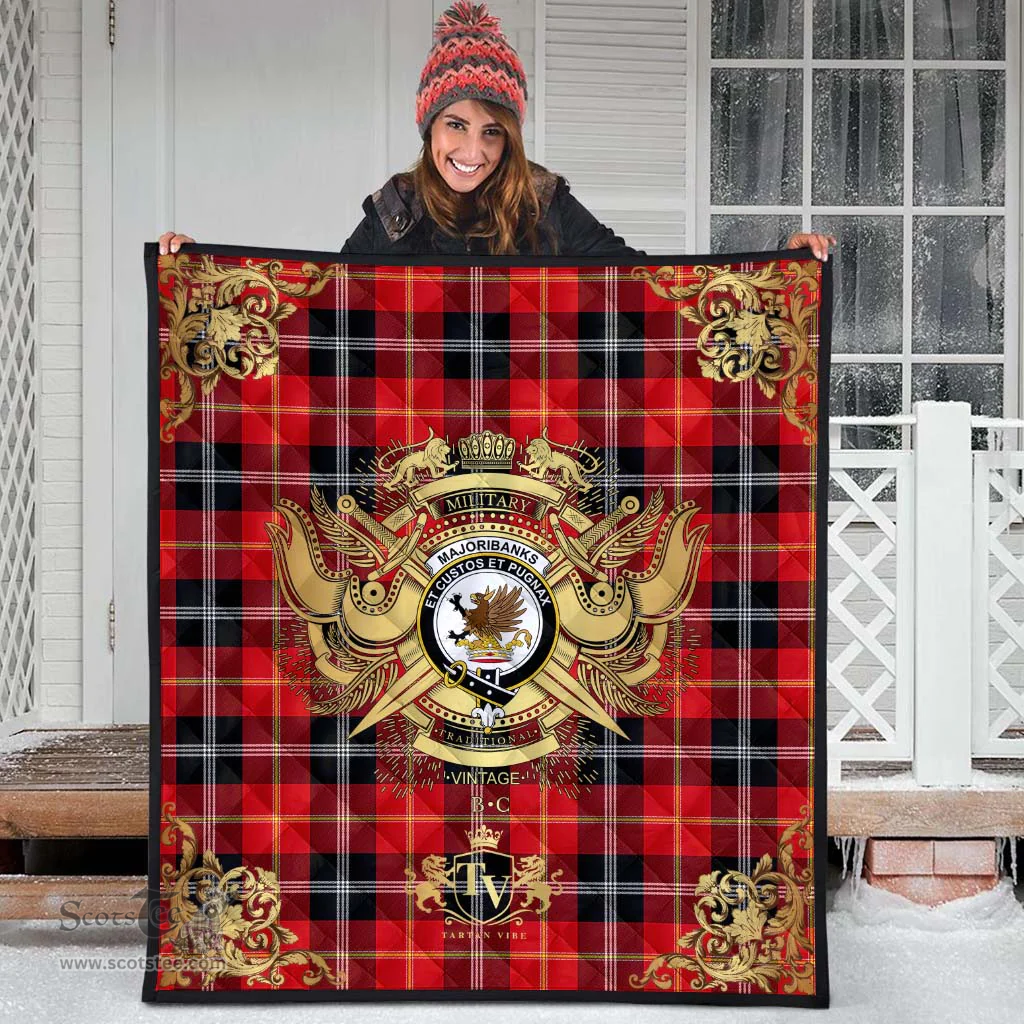 Scottish Majoribanks Clan Tartan Quilt - Military Logo Style Scottish Plaid Tartan Plaid