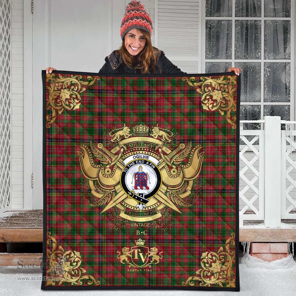 Scottish Ogilvie (Ogilvy) 04 Clan Tartan Quilt - Military Logo Style Scottish Plaid Tartan Plaid