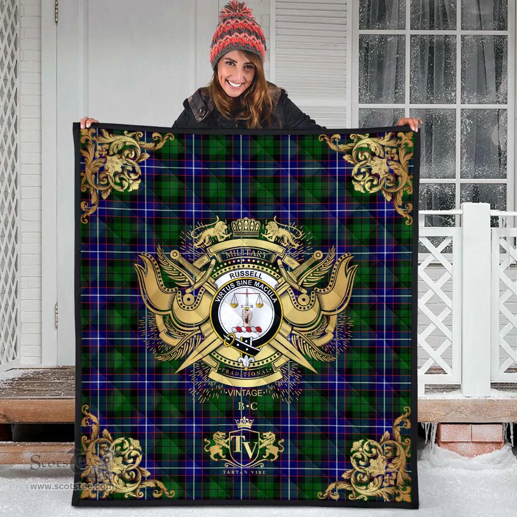 Scottish Russell Modern Clan Tartan Quilt - Military Logo Style Scottish Plaid Tartan Plaid