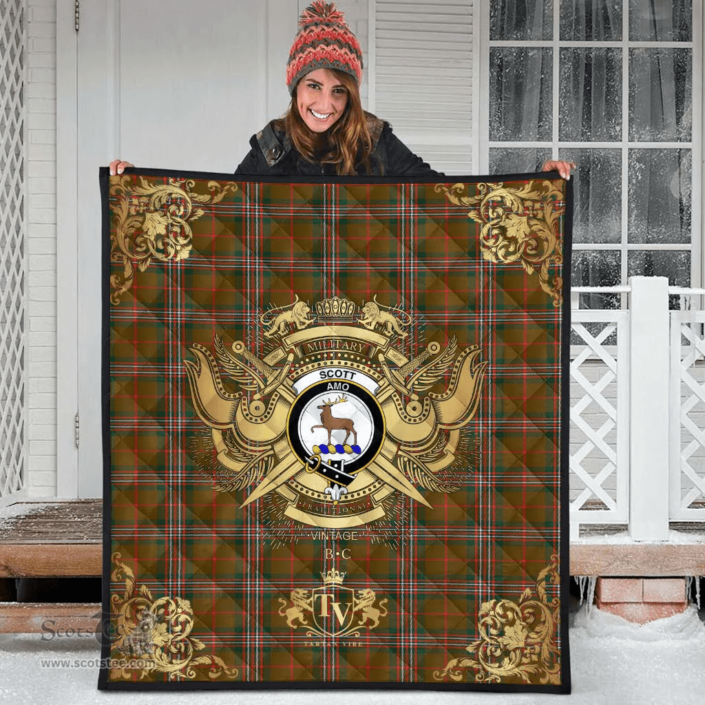 Scottish Scott Brown Modern Clan Tartan Quilt - Military Logo Style Scottish Plaid Tartan Plaid