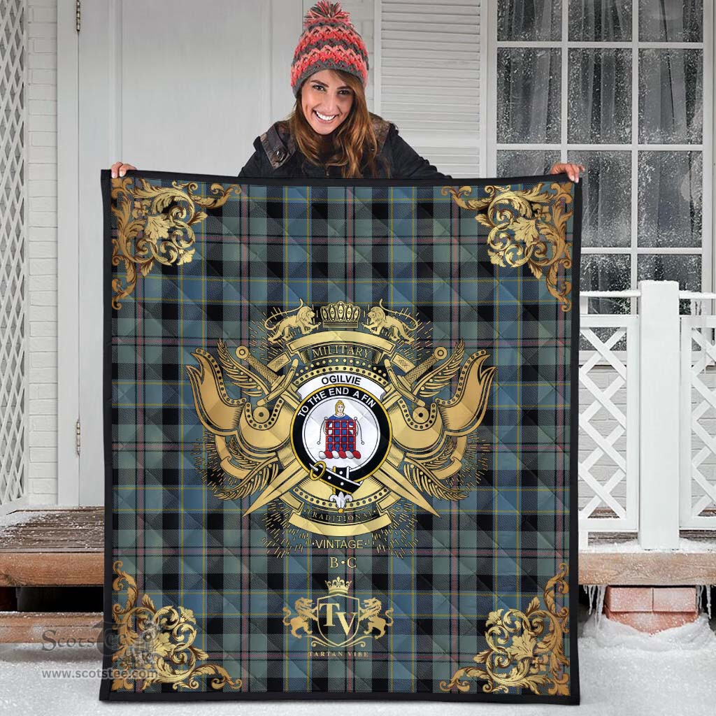 Scottish Ogilvie (Ogilvy) Hunting Clan Tartan Quilt - Military Logo Style Scottish Plaid Tartan Plaid