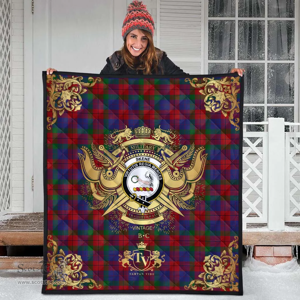 Scottish Skene of Cromar 01 Clan Tartan Quilt - Military Logo Style Scottish Plaid Tartan Plaid