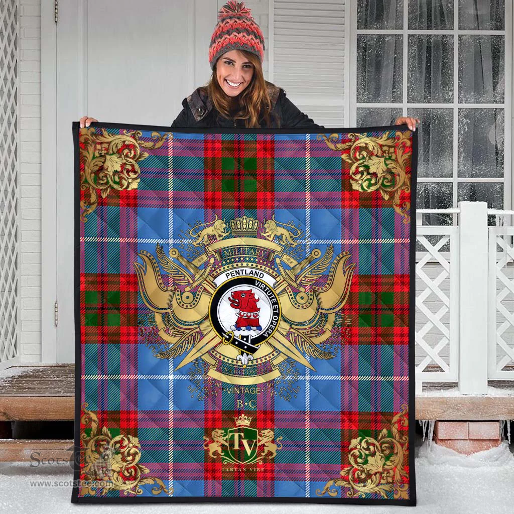 Scottish Pentland Clan Tartan Quilt - Military Logo Style Scottish Plaid Tartan Plaid