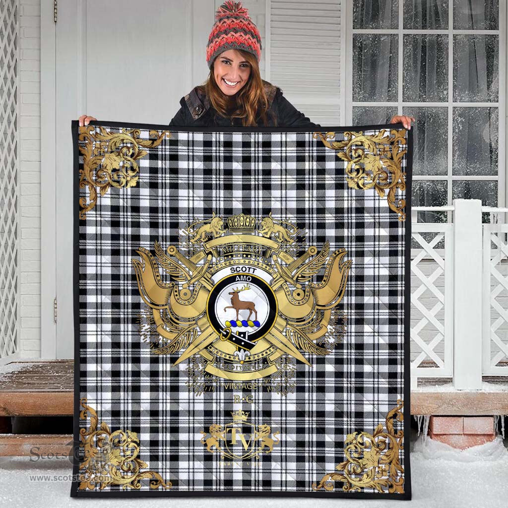 Scottish Scott Black White Modern Clan Tartan Quilt - Military Logo Style Scottish Plaid Tartan Plaid