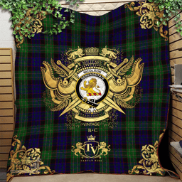 Scottish Nicolson Green Hunting Clan Tartan Quilt - Military Logo Style Scottish Plaid Tartan Plaid