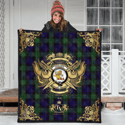 Scottish Nicolson Green Hunting Clan Tartan Quilt - Military Logo Style Scottish Plaid Tartan Plaid
