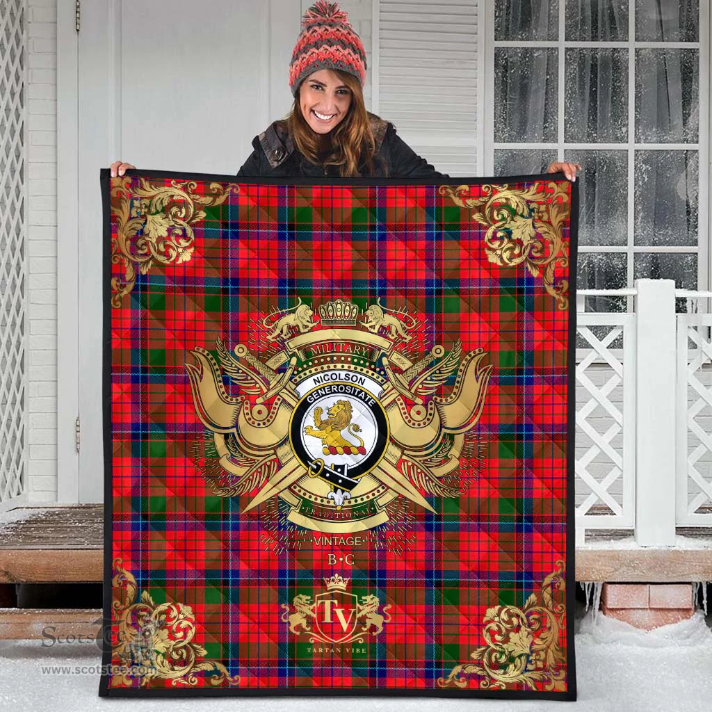 Scottish Nicolson Modern Clan Tartan Quilt - Military Logo Style Scottish Plaid Tartan Plaid