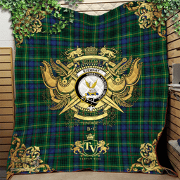 Scottish Stewart Hunting Modern Clan Tartan Quilt - Military Logo Style Scottish Plaid Tartan Plaid