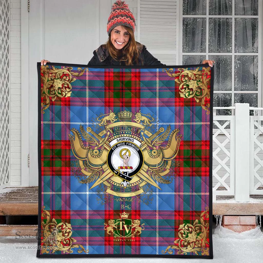 Scottish Skirving Clan Tartan Quilt - Military Logo Style Scottish Plaid Tartan Plaid