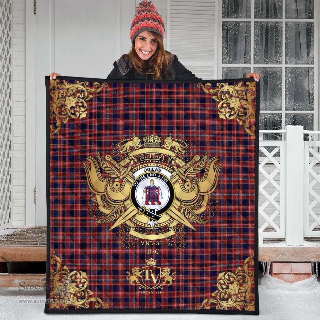 Scottish Ogilvie (Ogilvy) 01 Clan Tartan Quilt - Military Logo Style Scottish Plaid Tartan Plaid