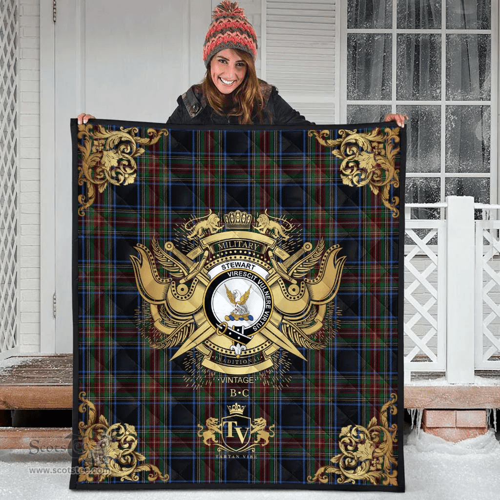 Scottish Stewart Black 02 Clan Tartan Quilt - Military Logo Style Scottish Plaid Tartan Plaid