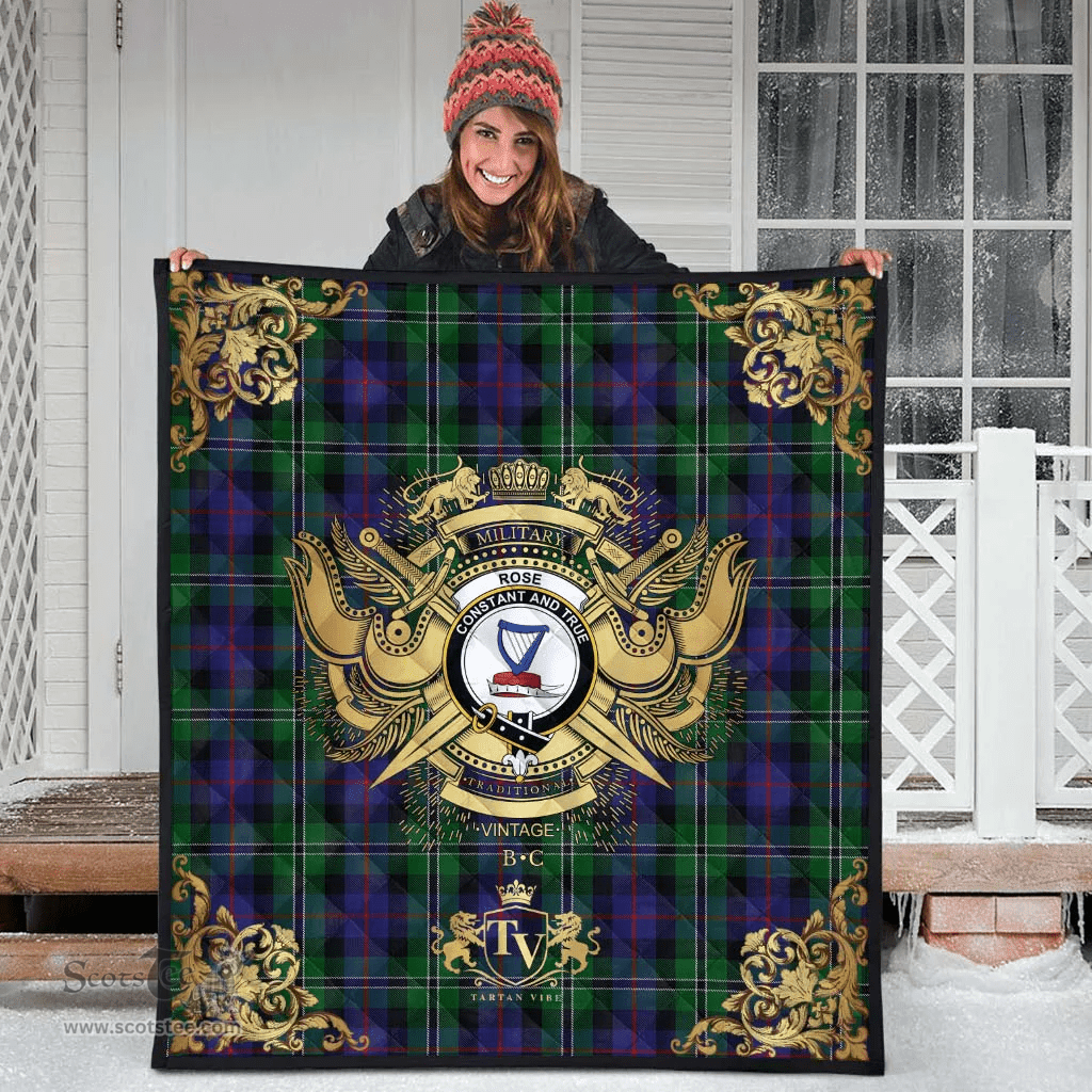 Scottish Rose Hunting Clan Tartan Quilt - Military Logo Style Scottish Plaid Tartan Plaid