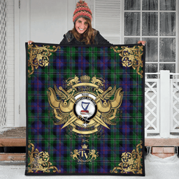 Scottish Rose Hunting Clan Tartan Quilt - Military Logo Style Scottish Plaid Tartan Plaid
