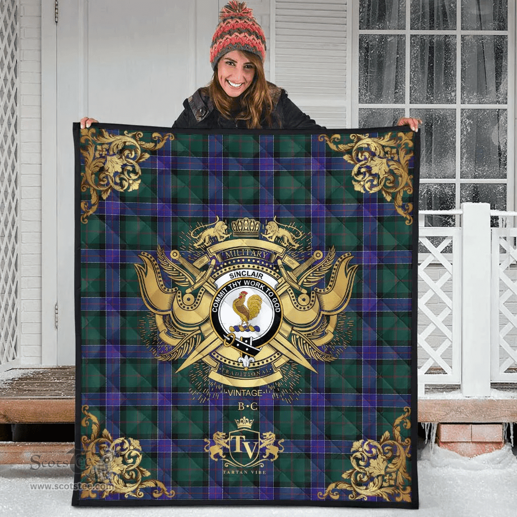 Scottish Sinclair Hunting Modern Clan Tartan Quilt - Military Logo Style Scottish Plaid Tartan Plaid