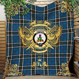Scottish Thomson Dress Blue Clan Tartan Quilt - Military Logo Style Scottish Plaid Tartan Plaid