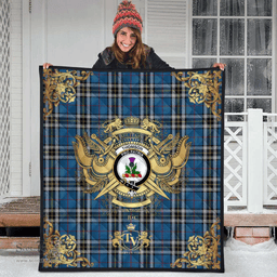 Scottish Thomson Dress Blue Clan Tartan Quilt - Military Logo Style Scottish Plaid Tartan Plaid