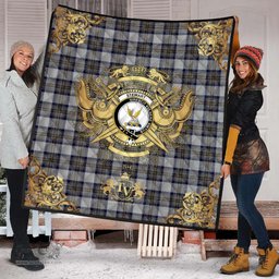 Scottish Stewart Dress Blue Clan Tartan Quilt - Military Logo Style Scottish Plaid Tartan Plaid