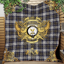 Scottish Stewart Dress Blue Clan Tartan Quilt - Military Logo Style Scottish Plaid Tartan Plaid