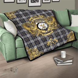 Scottish Stewart Dress Blue Clan Tartan Quilt - Military Logo Style Scottish Plaid Tartan Plaid