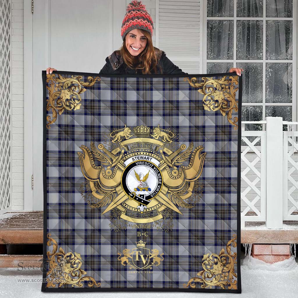 Scottish Stewart Dress Blue Clan Tartan Quilt - Military Logo Style Scottish Plaid Tartan Plaid