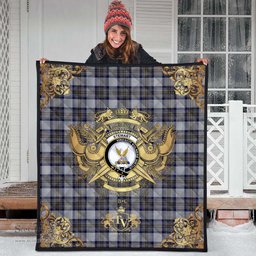 Scottish Stewart Dress Blue Clan Tartan Quilt - Military Logo Style Scottish Plaid Tartan Plaid