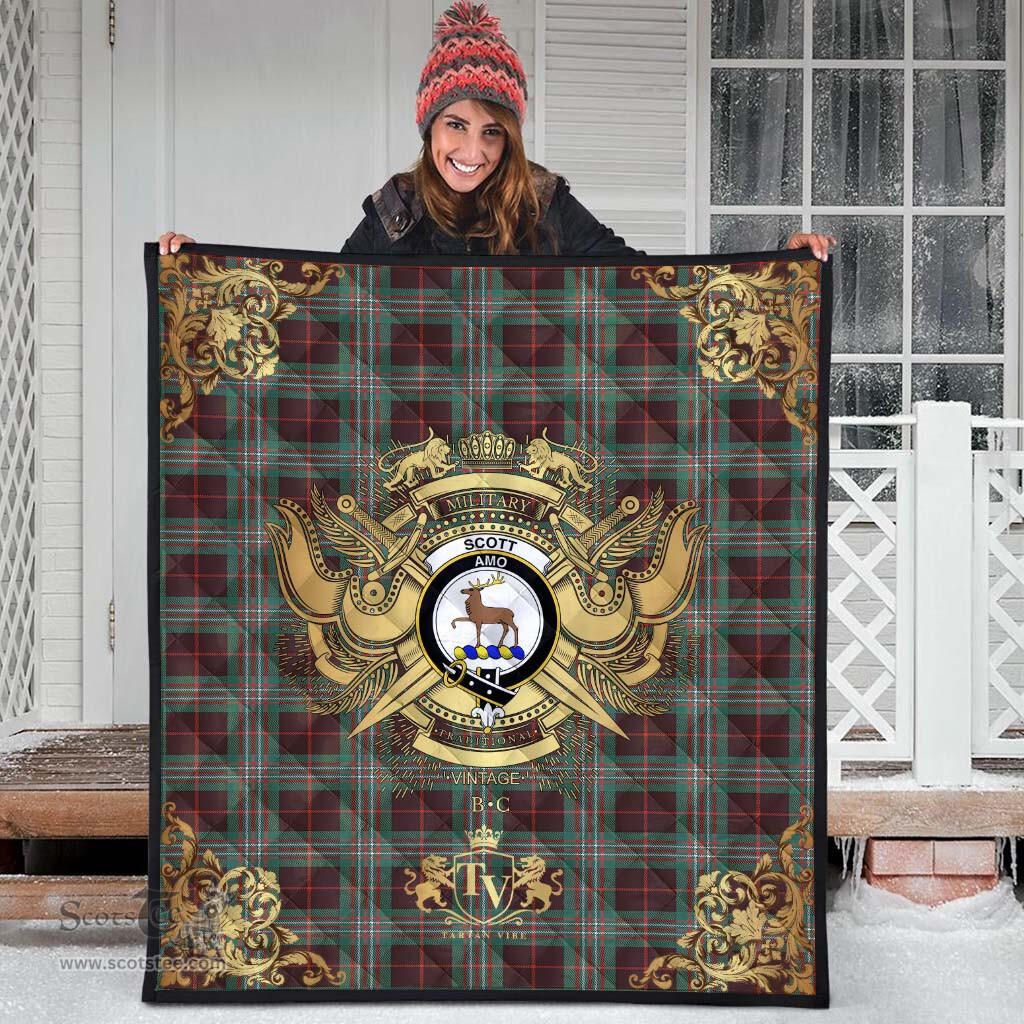 Scottish Scott Brown Ancient Clan Tartan Quilt - Military Logo Style Scottish Plaid Tartan Plaid