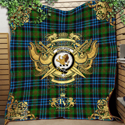 Scottish Newlands of Lauriston Clan Tartan Quilt - Military Logo Style Scottish Plaid Tartan Plaid