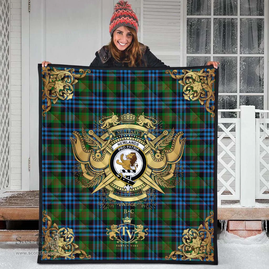 Scottish Newlands of Lauriston Clan Tartan Quilt - Military Logo Style Scottish Plaid Tartan Plaid