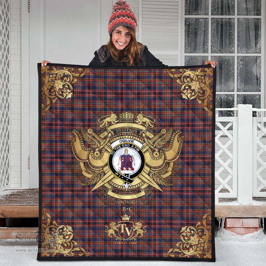 Scottish Ogilvie (Ogilvy) 05 Clan Tartan Quilt - Military Logo Style Scottish Plaid Tartan Plaid