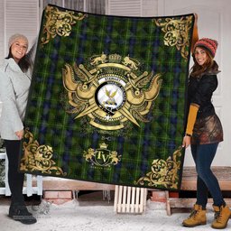 Scottish Stewart Hunting Clan Tartan Quilt - Military Logo Style Scottish Plaid Tartan Plaid