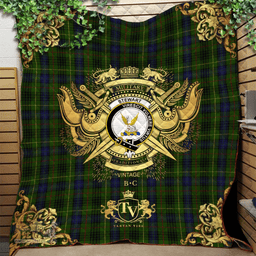 Scottish Stewart Hunting Clan Tartan Quilt - Military Logo Style Scottish Plaid Tartan Plaid