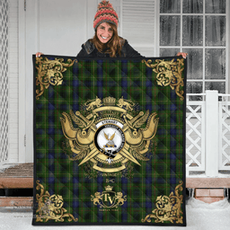 Scottish Stewart Hunting Clan Tartan Quilt - Military Logo Style Scottish Plaid Tartan Plaid