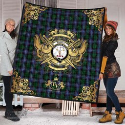 Scottish Russell or Mitchell or Hunter or Galbraith Clan Tartan Quilt - Military Logo Style Scottish Plaid Tartan Plaid