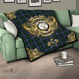 Scottish Russell or Mitchell or Hunter or Galbraith Clan Tartan Quilt - Military Logo Style Scottish Plaid Tartan Plaid