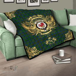 Scottish Moncrieff of Atholl Clan Tartan Quilt - Military Logo Style Scottish Plaid Tartan Plaid