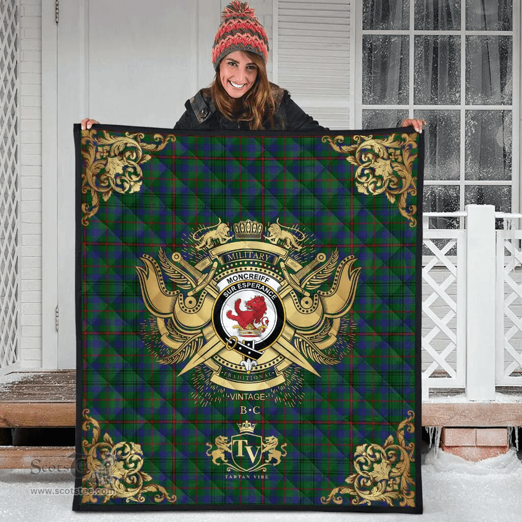 Scottish Moncrieff of Atholl Clan Tartan Quilt - Military Logo Style Scottish Plaid Tartan Plaid