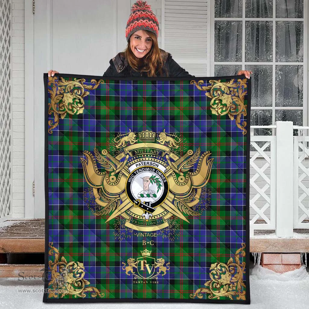 Scottish Paterson Clan Tartan Quilt - Military Logo Style Scottish Plaid Tartan Plaid