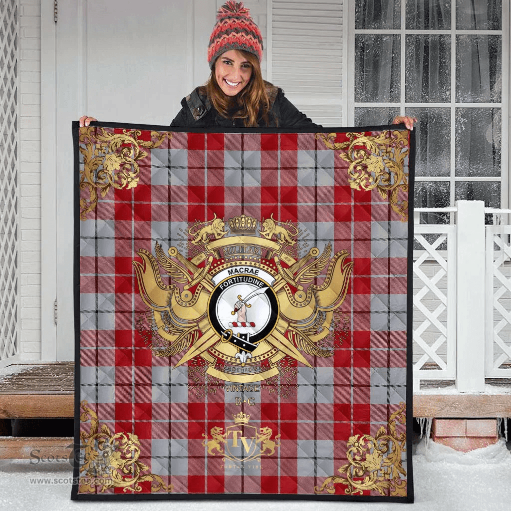Scottish MacRae of Conchra 02 Clan Tartan Quilt - Military Logo Style Scottish Plaid Tartan Plaid