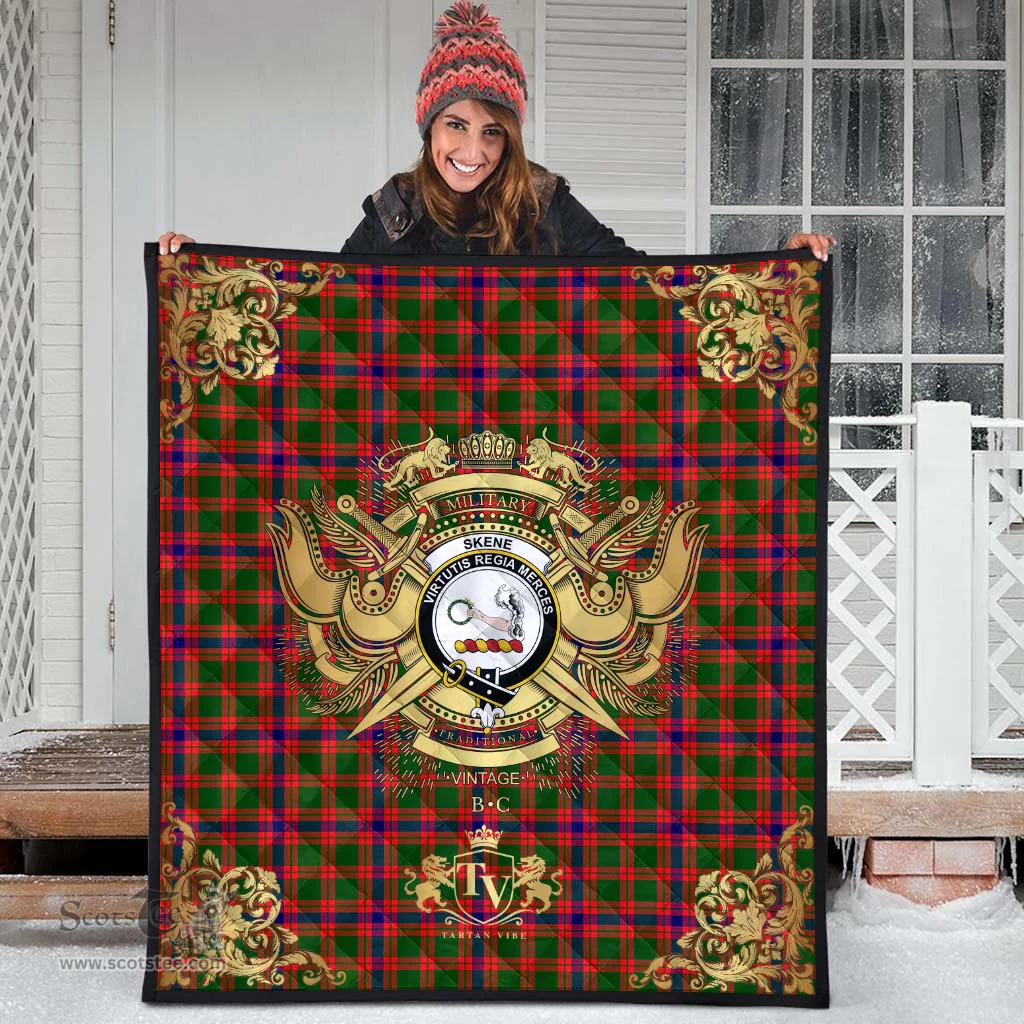 Scottish Skene Modern Clan Tartan Quilt - Military Logo Style Scottish Plaid Tartan Plaid