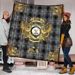 Scottish Stewart Mourning 02 Clan Tartan Quilt - Military Logo Style Scottish Plaid Tartan Plaid